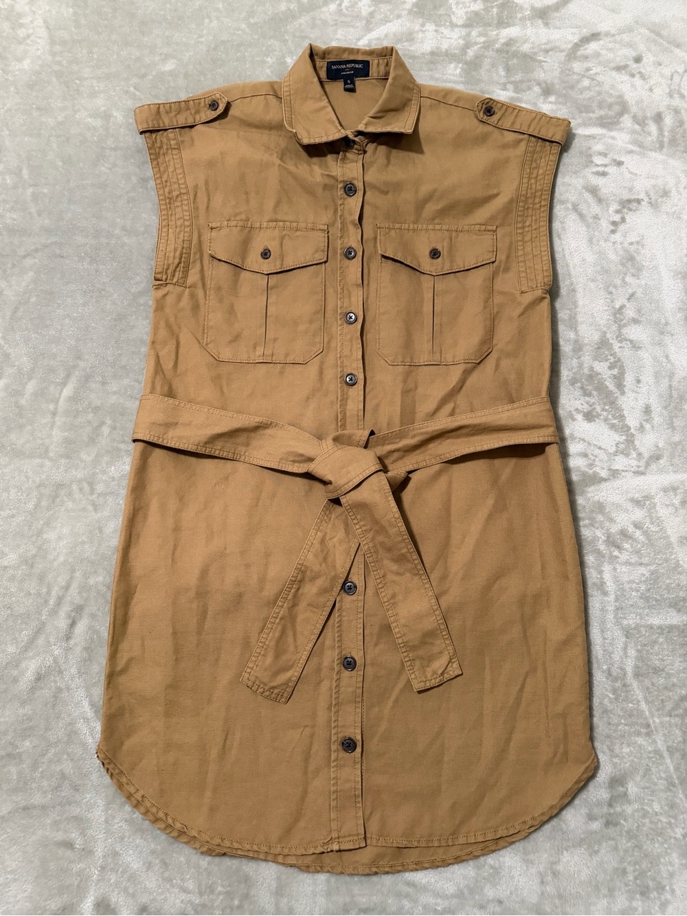 Banana Republic Linen-Blend Utility Mini Shirtdress Khaki Tan Safari Size Small